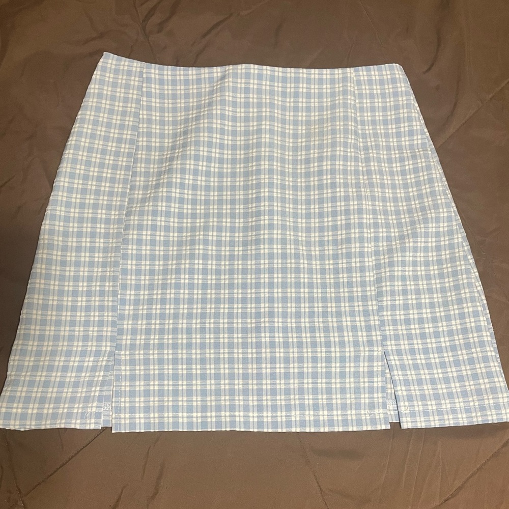 SHEIN Light Blue Plaid Pencil Skirt